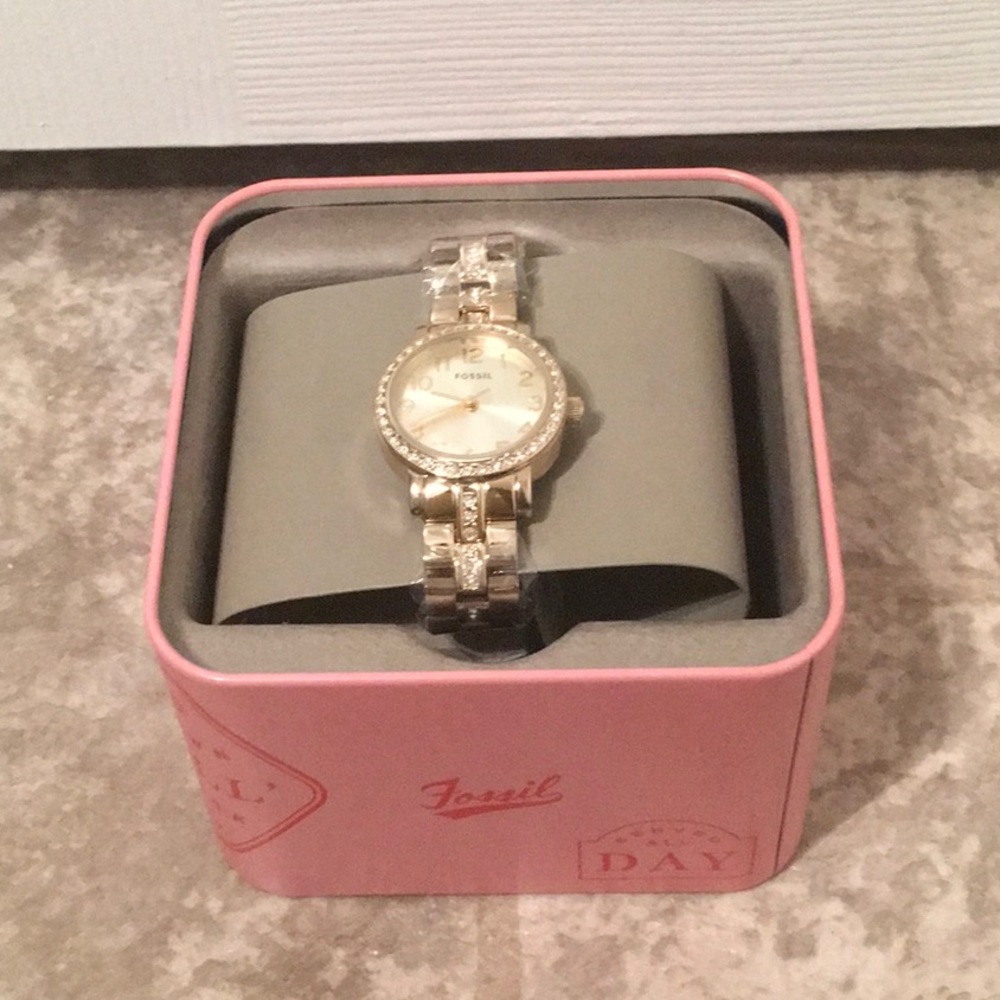 Fossil Watch. Gold. New. Tag still on. Engraved w/ scripture Proverbs 31:10.